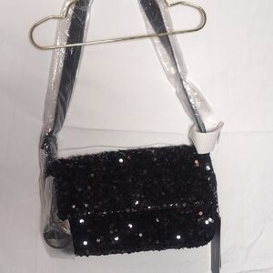 Nicole Miller Elegant Black Sequin Shoulder Bag NWT